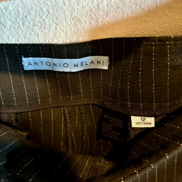 Antonio Melani Black Pinstripe Pants with Tie Belt - Size 12 - Picture 4 of 5